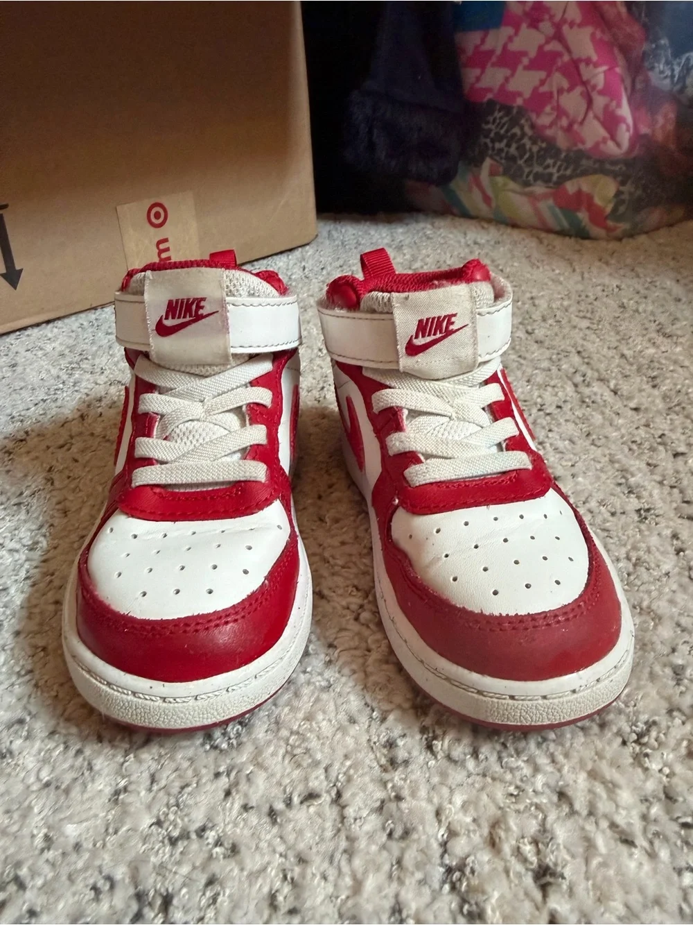 Nike kids court borough 2 red and white sneakers Euc size 9